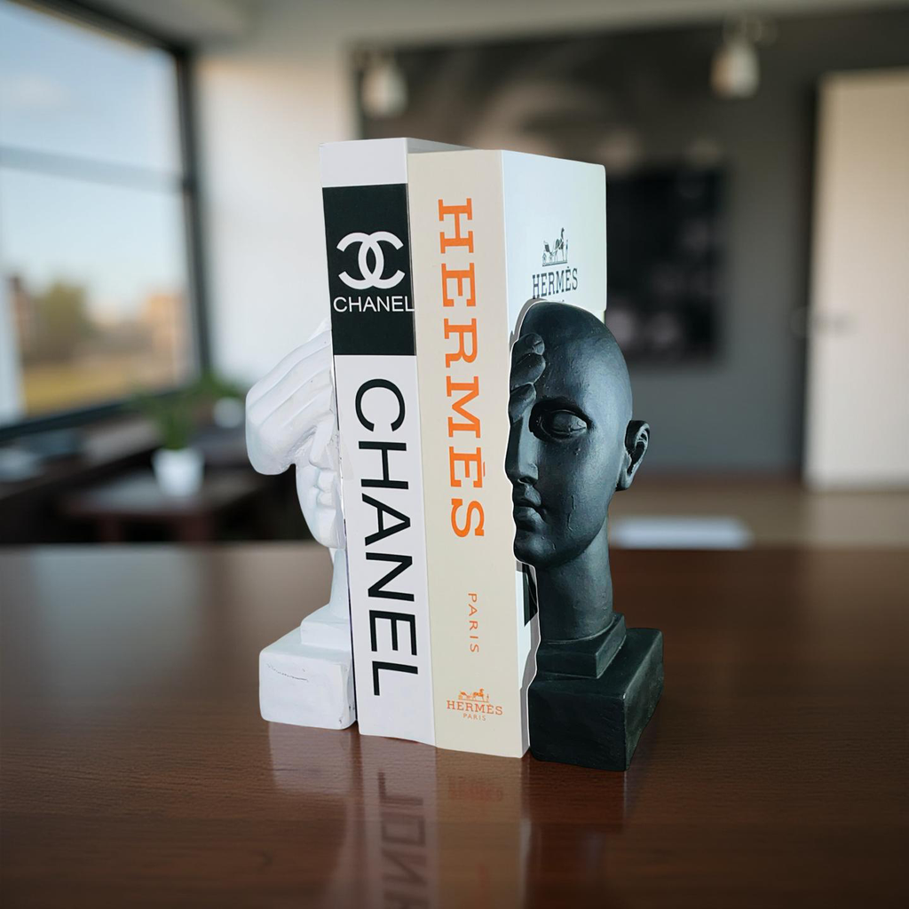 Blind Wisdom – Resin Bookend Set (Black & White Faces)