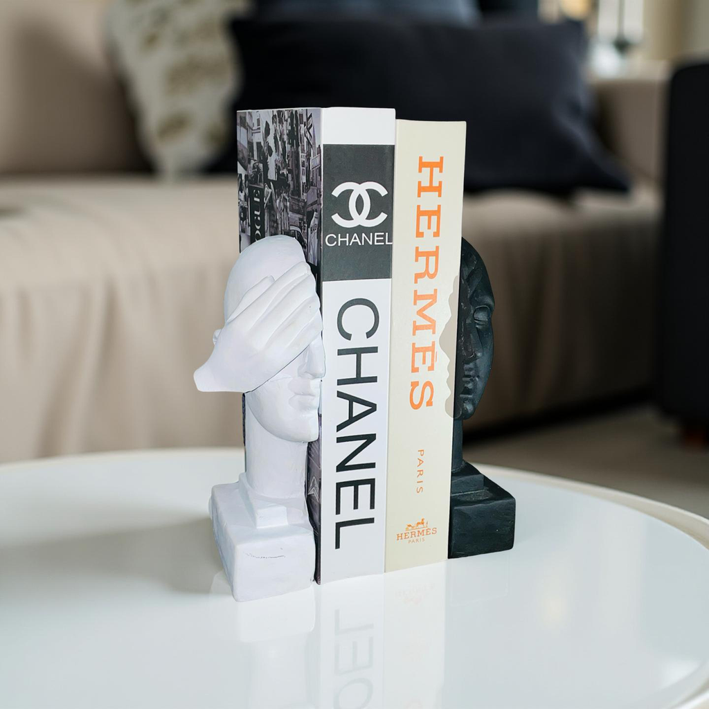 Blind Wisdom – Resin Bookend Set (Black & White Faces)