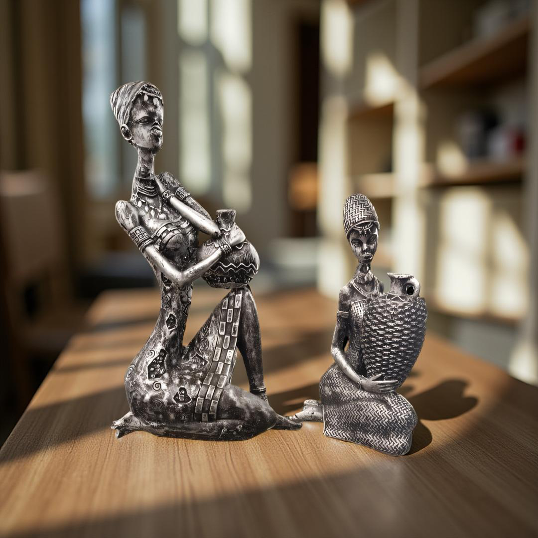 Tribal Elegance – African Women Resin Figurines (Set of 2)