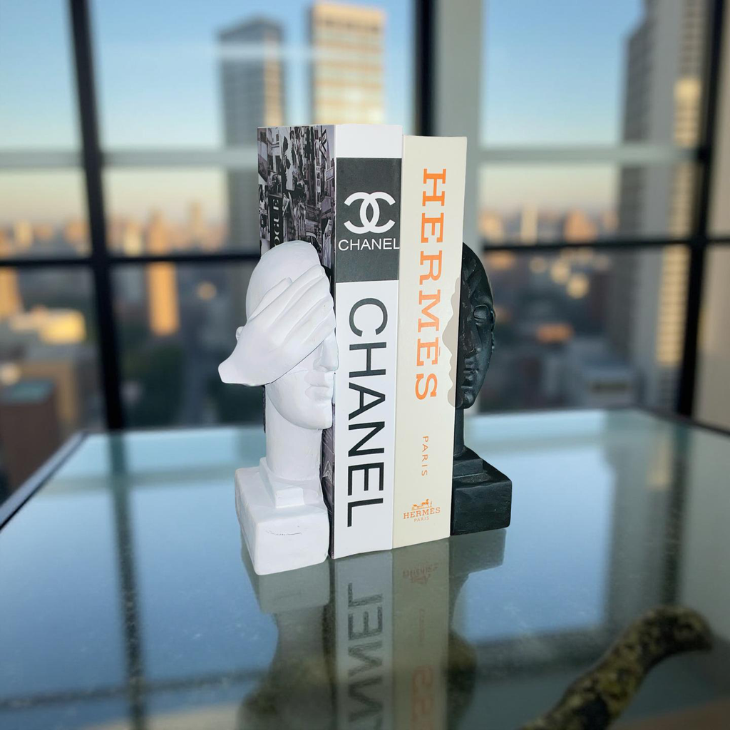 Blind Wisdom – Resin Bookend Set (Black & White Faces)