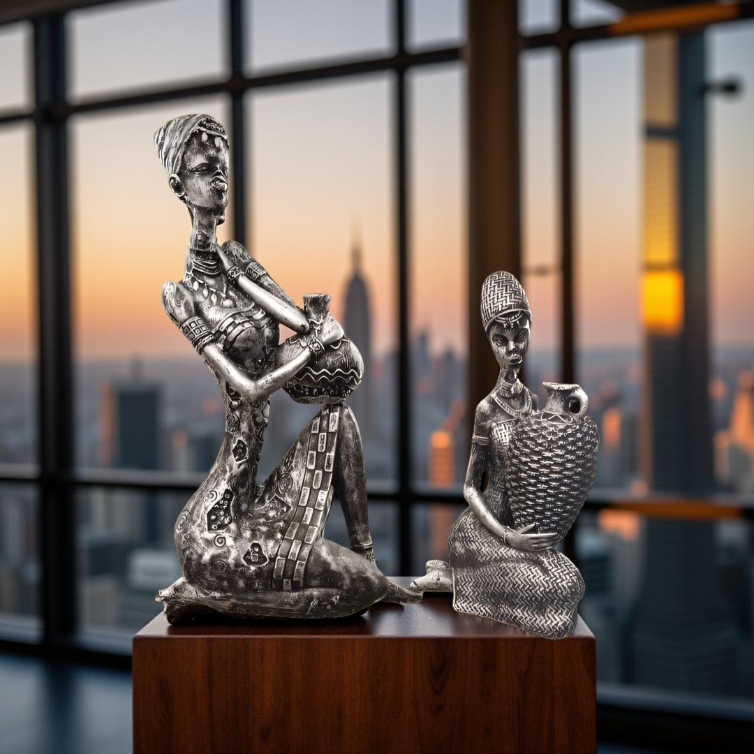 Tribal Elegance – African Women Resin Figurines (Set of 2)