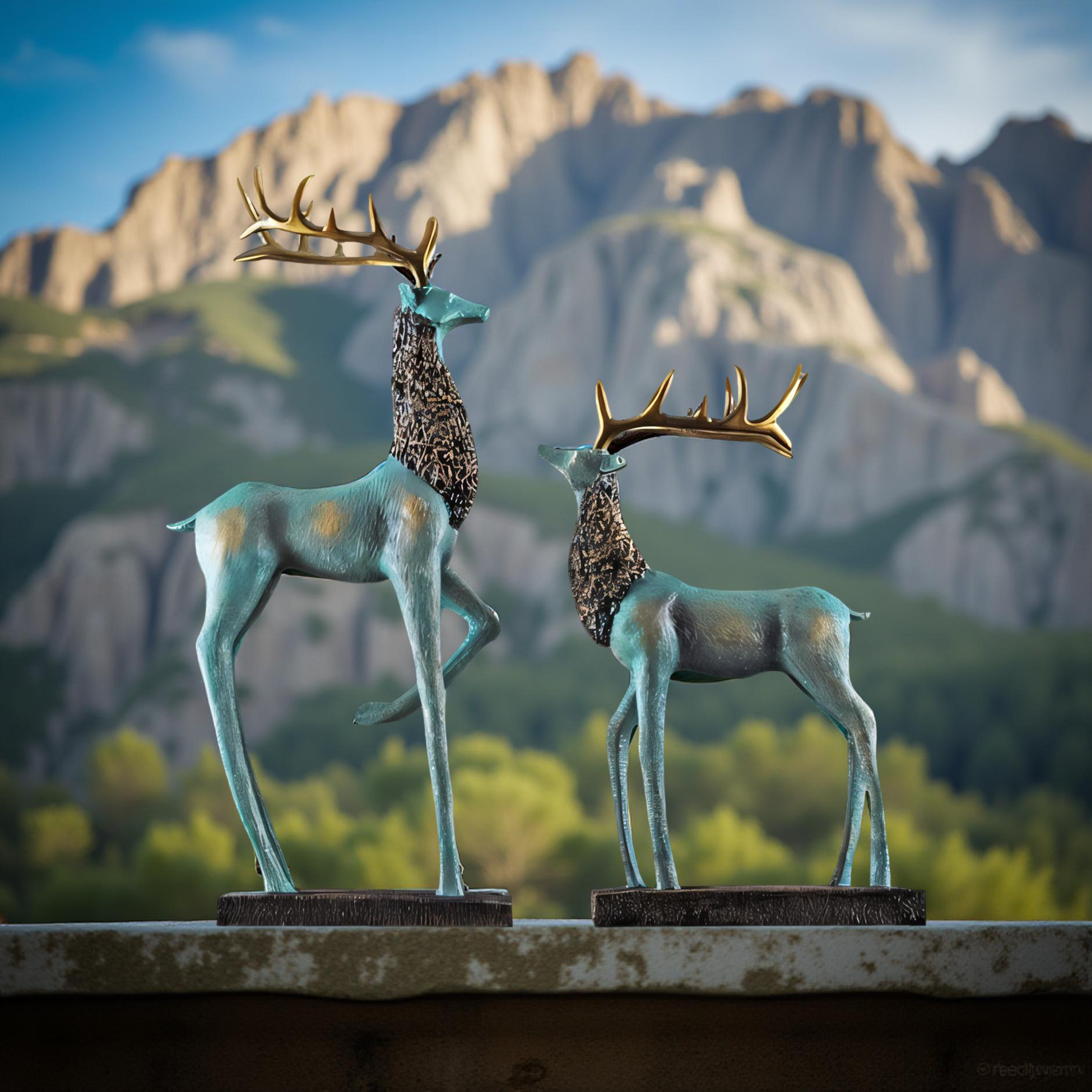 Royal Blue Elegance – Deer Couple Decor Set