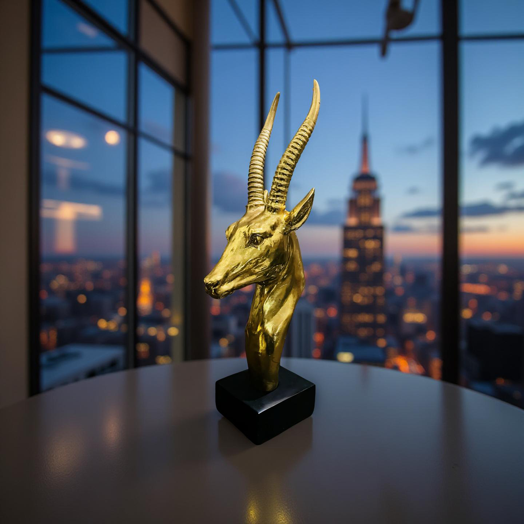 Golden Antelope Head Sculpture